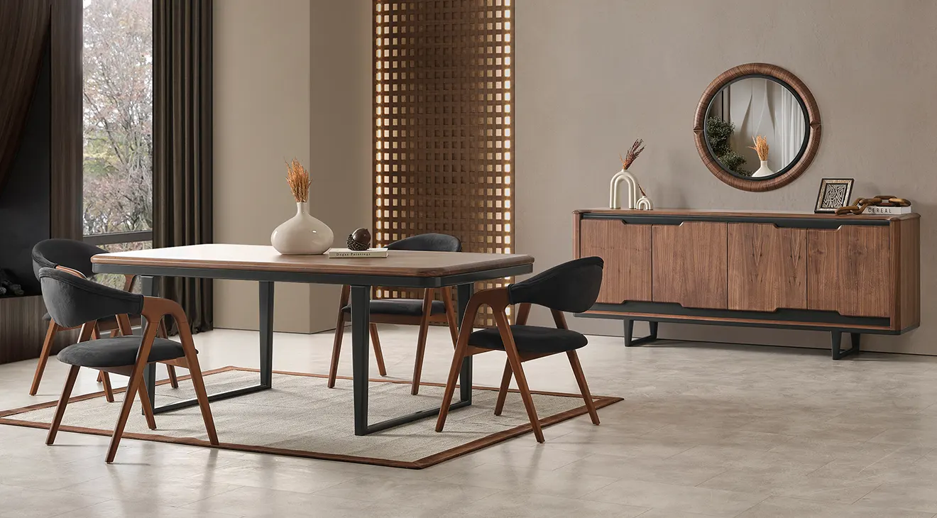 Bronz Ceviz Modern Yemek Odası Takımı
